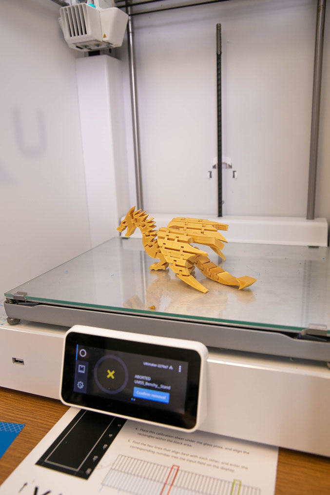 The maker space's 3D printers can be used for a wide variety of applications.