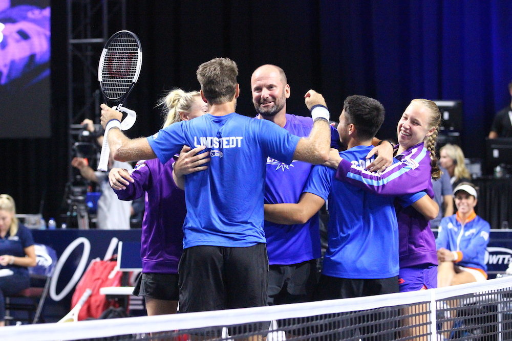 The Lasers celebrate after their WTT championship win in 2019.
