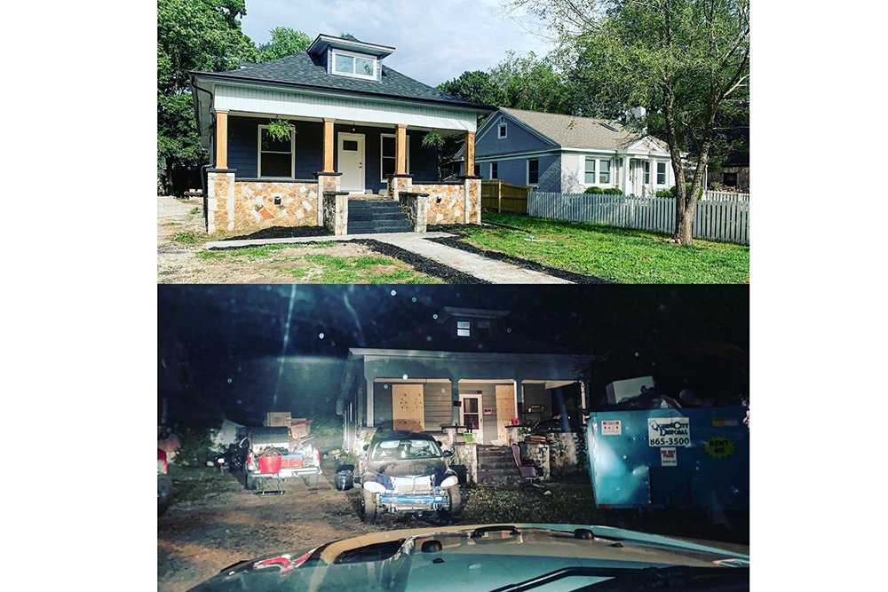Before and after shots show the transformation of a Woodland Heights home taken on by Adrianna Bruening.