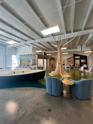 A tree and sailboat are among the imaginative play spaces at the 4,400-square-foot venture.