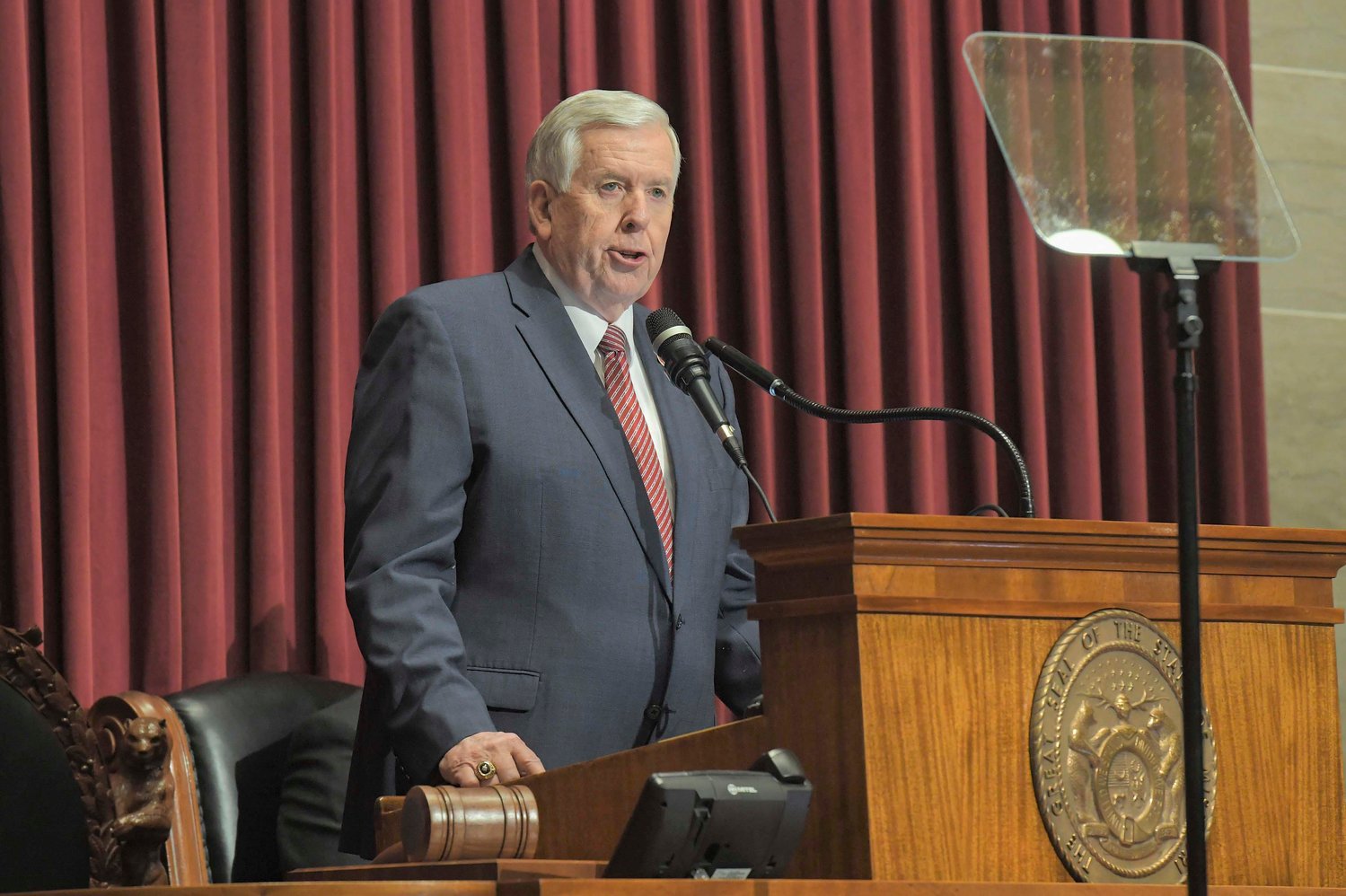 Gov. Mike Parson speaks to the Missouri General Assembly on Wednesday.