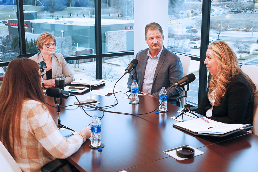From left, Springfield Business Journal's Christine Temple interviews credit union executives Judy Hadsall, Bruce Webb and Loretta Roney about loan balance growth.