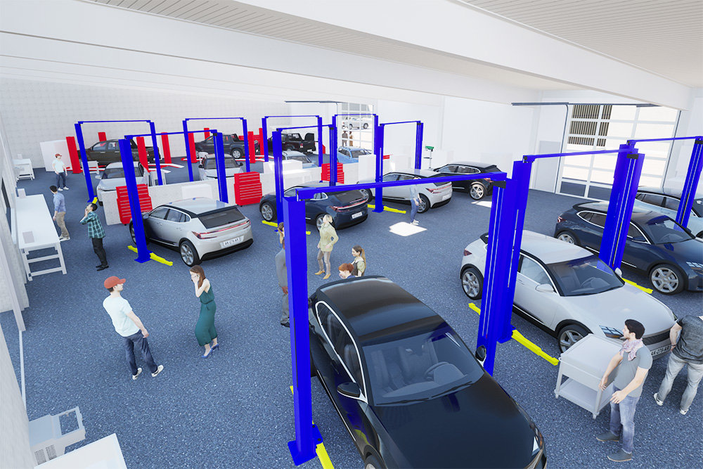 Automotive technology courses will have space for vehicle service bays.