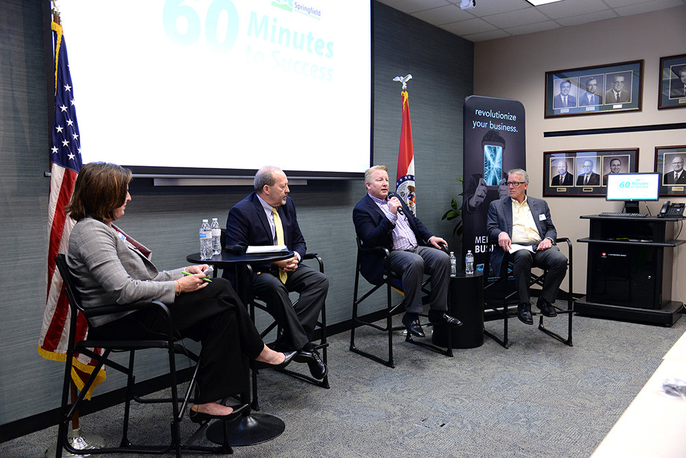 BEING MINDFUL: Second from right, Jeff Childs with SVB/Rankin Co. talks about a mindset companies should have in preparation for a potential recession, as panel moderator Paula Dougherty, along with panelists Jeffrey Zimmerman and Bob Helm, look on.
