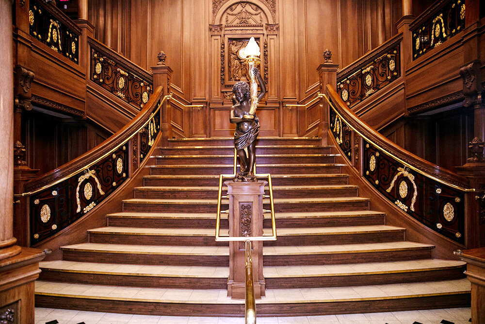 A replica of the grand staircase on the Titanic is featured at the Branson museum.