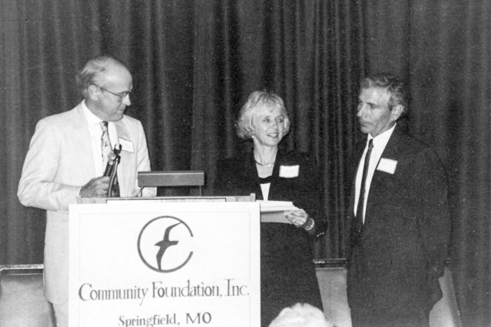Springfield attorney John Courtney, left, and Mary Kay and Terry Meek appear at a CFO event circa 1992. Courtney was the board chair in 1992 when CFO’s assets hit $5 million, and Mary Kay and Terry Meek established the CFO’s first donor-advised fund in 1990.